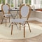 Flash Furniture Lourdes Thonet French Bistro Stacking Chair, White and Navy PE Rattan and Bamboo Print Alum Frame SDA-AD642002S-WHNVY-NAT-GG - alternate 1